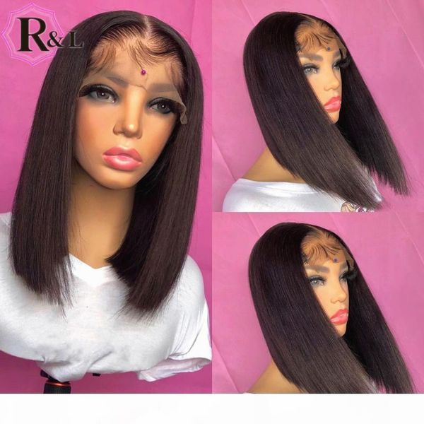 

rulinda t-part short bob lace front human hair wigs with baby hair brazilian non-remy lace wigs middle part, Black;brown