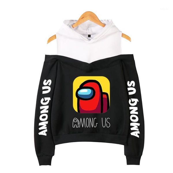 

2020 new game among us sweatshirt printing women casual long-sleeved off-shoulder funny print hoodies streetwear for women1, Black