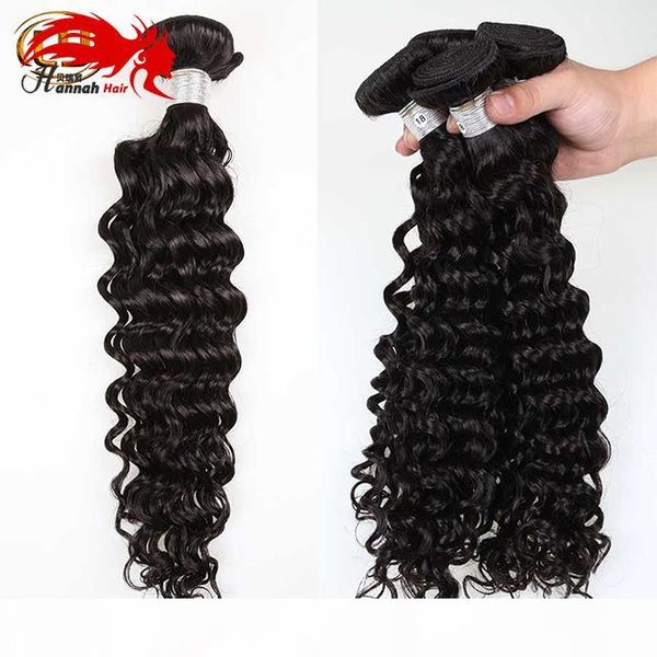 

hannah product peerless indian virgin hair deep wave 3 bundles virgin indian deep curly hair raw unprocessed virgin human hair extensions, Black