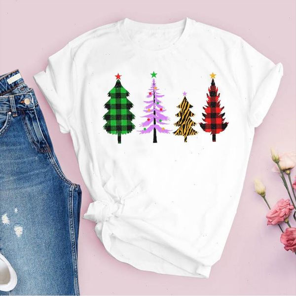 

tees for women print plaid star tree cute 90s holiday christmas clothes female t shirt lady clothing graphic t shirt, White