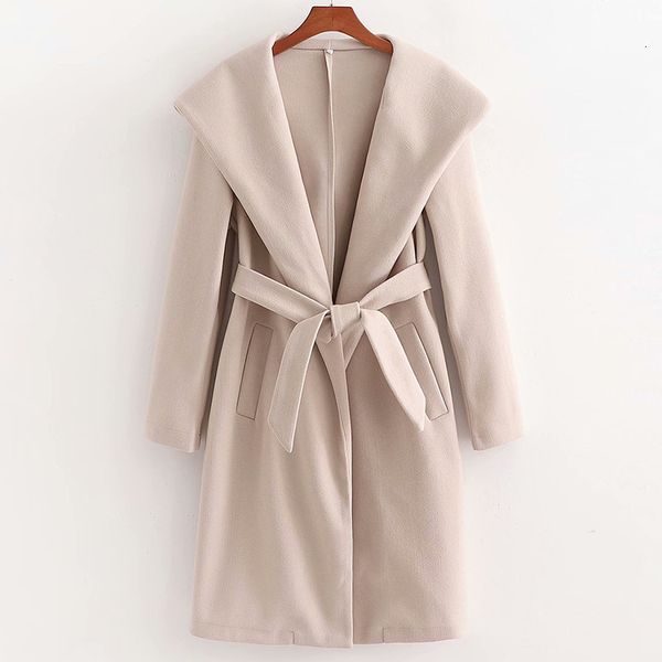 

2020 new autumn winter woolen women's solid clothing fashion women jacket loose belt long overcoat female casual wool coat, Black