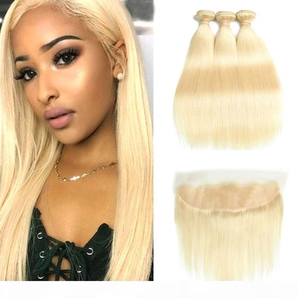 

613 blonde bundles brazilian remy straight human hair lace frontal closure with bundles 613 blonde human hair 3 bundles with closure, Black;brown