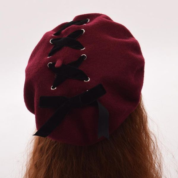 

berets 1pc girls cute lolita beret hat headwear vintage velvet lace-up painting cap beanie, Blue;gray