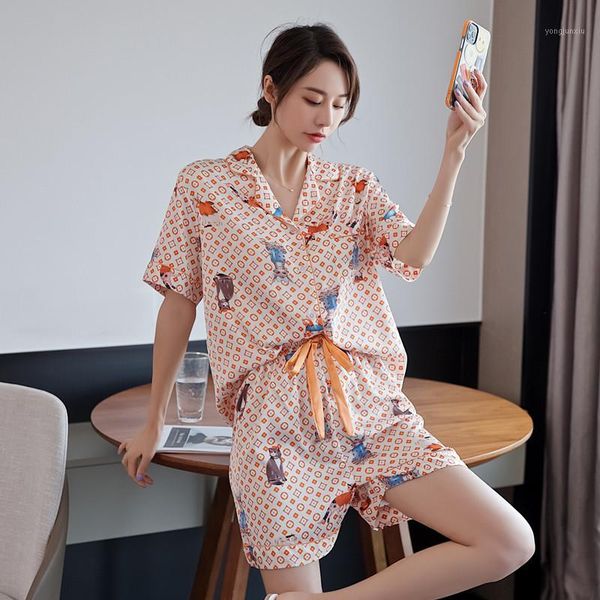 

halosweet short turn-down collar summer shorts pajama sets home clothes cartoon cat set pijama femme pyjamas women sleepwear1, Black;red