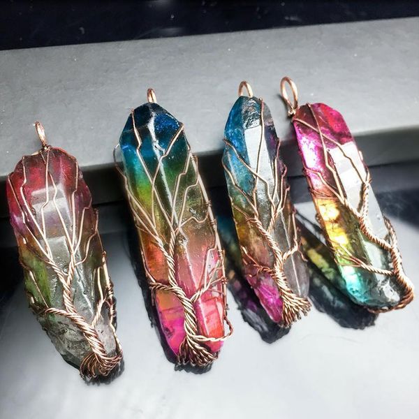 

new 26 style irregular 7 chakra natural stone tree of life pendant necklace for women men chakras pendule stones rainbow jlljil, Black