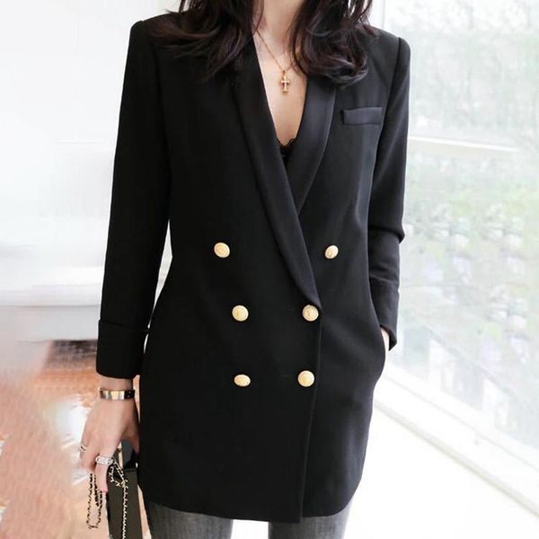 

women's suits & blazers long blazer suit jacket women fashion sleeve coat elegant double breasted female lady plus size 4xl 5xl, White;black