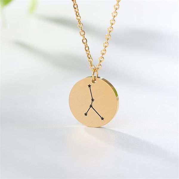 

stainless steel link chain constellation pendant necklace rose gold zodiac jewelry pisces scorpio capricornus choker necklace, Silver