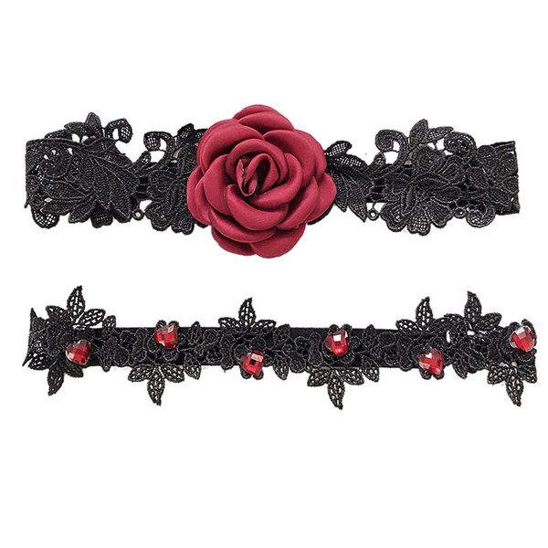 

2pcs/set wedding red rose lace embroidery floral garters for women/bride thigh ring bridal leg garter, Black;white