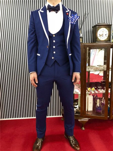 

selling groomsmen royal blue groom tuxedos peak lapel men suits wedding/prom/dinner man blazer ( jacket+pants+tie+vest ) g200, Black;gray