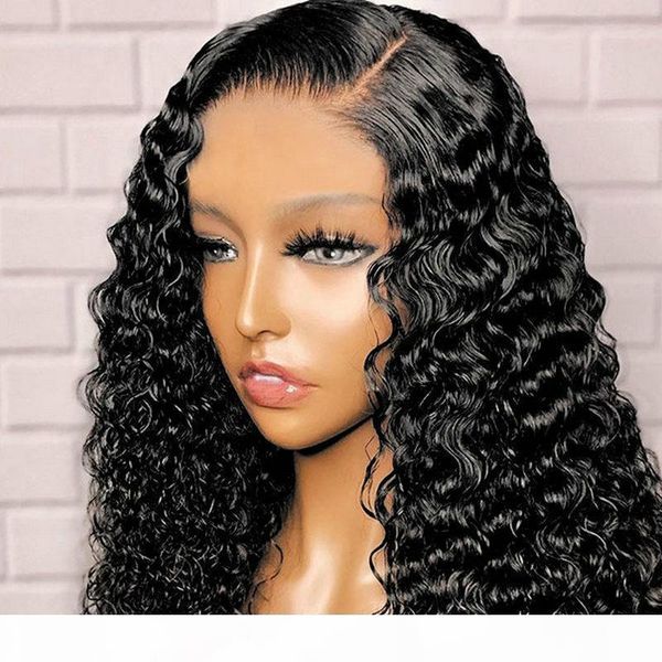 

13x4 deep curly lace front human hair wigs natural color 100% brazilian remy hair with baby hair pre plucked bleach knots, Black;brown