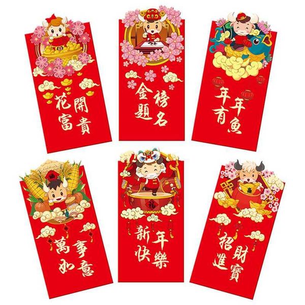 

2021 New Year Cartoon Red Envelopes Three-dimensional Special-shaped Envelope Spring Festival Thickened Red Packets 6 Pcs New