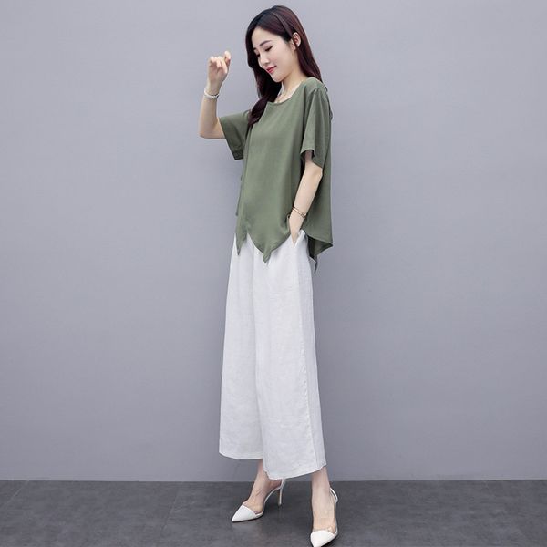 

elegant and suit women's summer 2020 new korean style casual fashion wide leg pants cotton linen cotton linenwestern style linen wide l, Gray