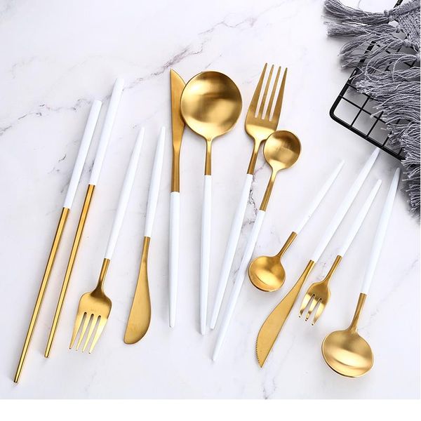 

white gold dinnerware steak knife fork coffee spoon butter knives chopstick dessert knife ice spoon stainless steel cut bbyckb
