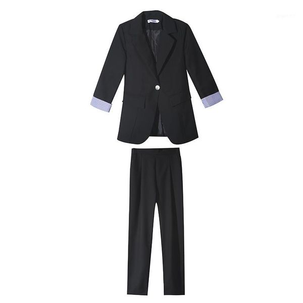 

woman 2 piece black pant suits formal ladies office uniform designs women elegant business work wear jacket with trousers set1, White