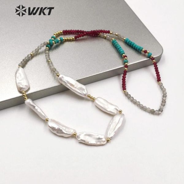 

chokers wt-jn124 wkt exclusive design hand make strand baroque pearl necklace women 24 inch long beads casual, Golden;silver