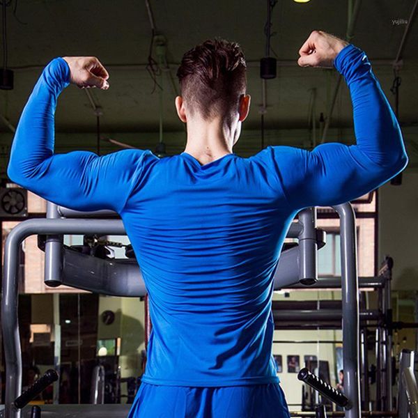 

running jerseys solid gym shirt men fitness mens t shirts quick dry compression sport tshirt training bodybuilding workout tee1, Black;blue