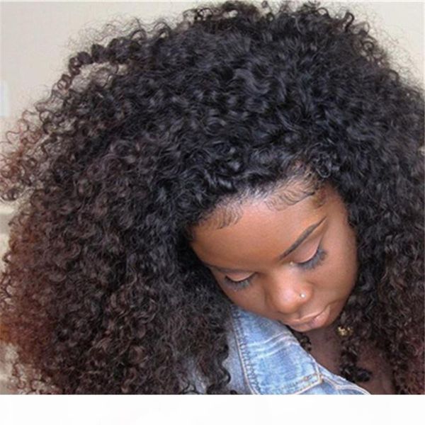 

malaysian kinky curly full lace wig with baby hair lace front wig 150% density kinky curly wig, Black;brown