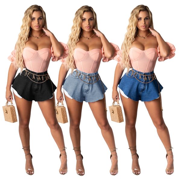 

fashionable design women shorts high waist denim flare shorts three colors girls personality est shorts summer new arrivals, Blue