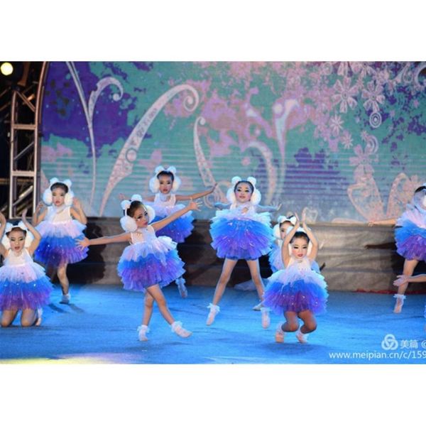 

new year's children's day baby dance snow performance drs kindergarten princs shapeng gauze skirt, Blue