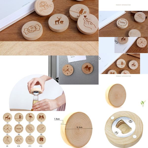 

round coaster shape fridge magnet decoration wooden beer bottle opener
