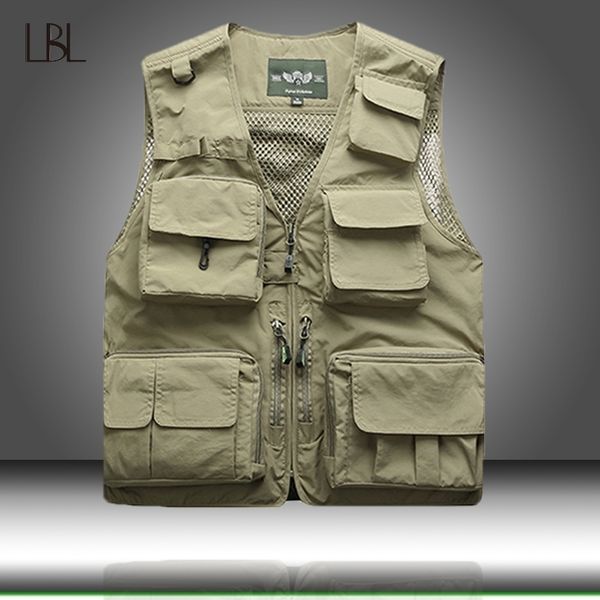 Homens Descarregando Revestimento Tático Casaco Moda Fotógrafo de Verão Masculino Waistcoat Malha Trabalho Sem Mangas Ferramenta de Jaqueta Muitos bolso colete 201119