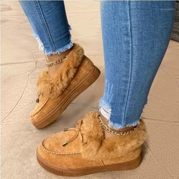 

2021 women's shoes leather wool winter flat shoes woman warm snow boots fur ankle boots plus size moccasins footwear botas mujer1, Black