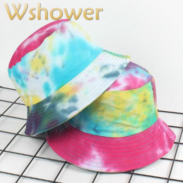 

cloches fashion tie dyeing bucket hat hip hop women cotton summer sun female colorful graffiti lover panama outdoor fishing cap