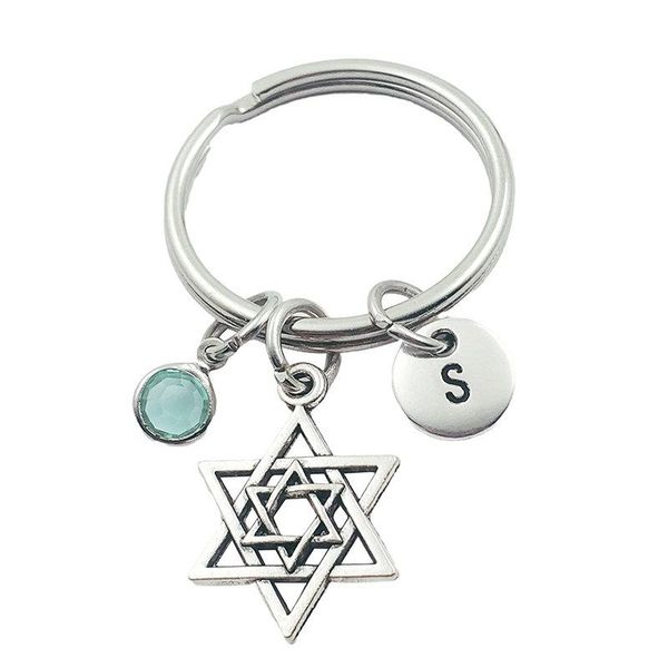 

keychains star of david initial letter birthstone keyring creative fashion jewelry women gifts accessories pendant, Silver
