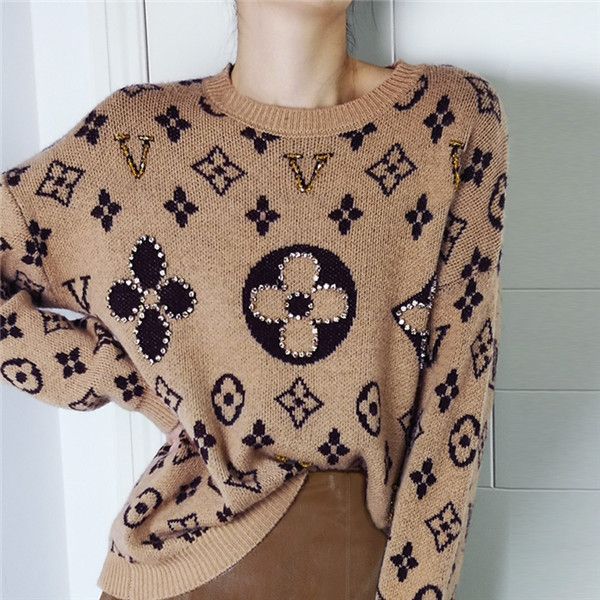 

design fashion women's sweater sweater coat station print trendy cashmere round neck rhinestone sweater neck cotton sweaters, White;black