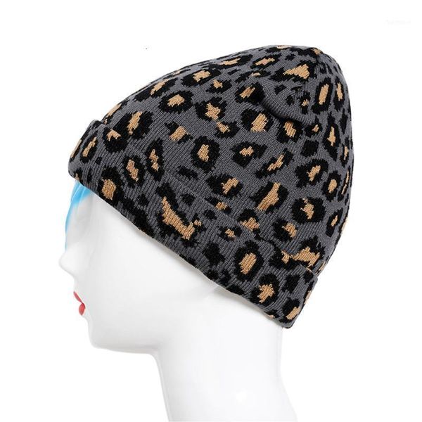 

women soft stretch warm autumn winter adults knit hat beanie cap leopard print headwear daily party thick casual fashion outdoor1, Blue;gray