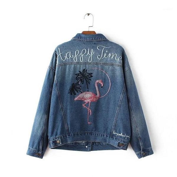 

2018 new fashion animal embroidery denim jacket coat women spring autumn casual jeans outerwear coat female winter basic jackets1, Black;brown