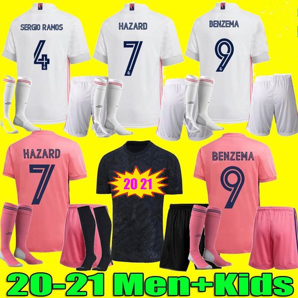 

2020 2021 men kids sergio ramos soccer jerseys kits hazard jovic vinicius benzema modric football shirts child uniforms youth jersey, Black