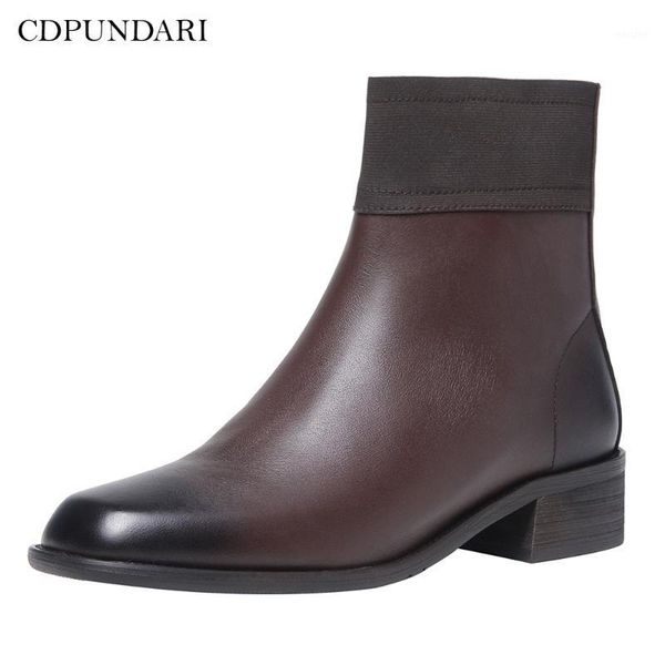 

boots fashion black brown genuine leather ankle for women low heels ladies autumn winter short bottines femme1