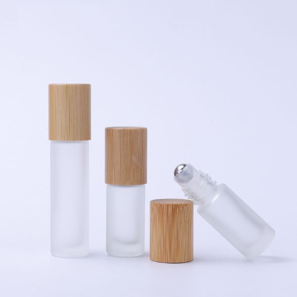

5ml 10ml glass roll on bottle empty roller ball perfume bottle with real bamboo cover for cosmetics packing