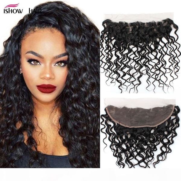 

brazilian water wave human hair wefts wholesale 3bundles with 13x4 lace frontal ear to ear human hair bundles with closure, Black