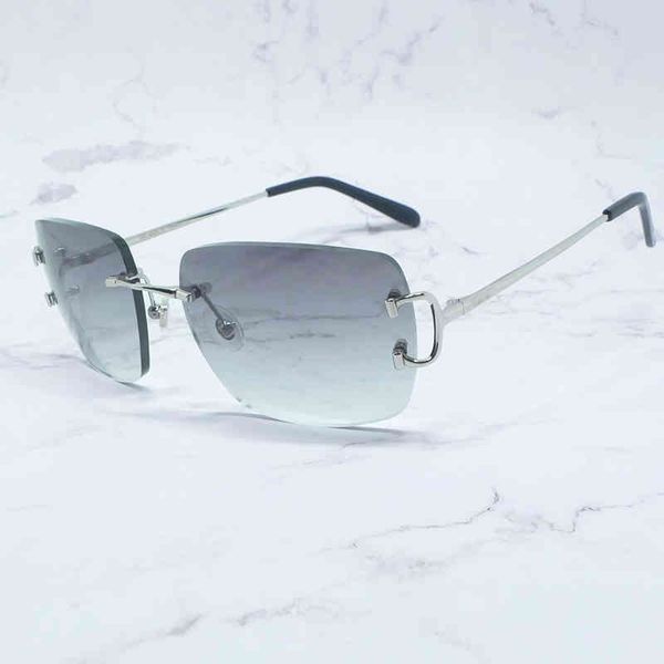 

2022 factory wholesale oversized es metal retro rimless sun wire customized cut ae trendy men sunglass, White;black
