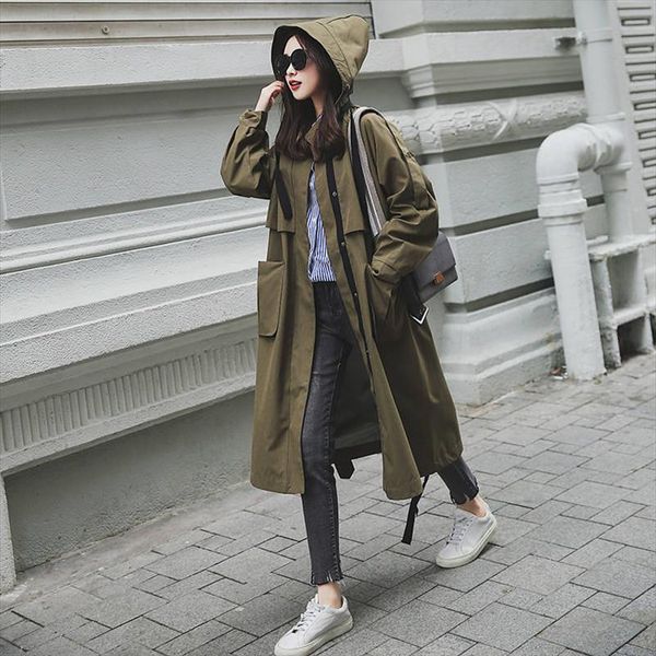 

new fashion 2021 spring autumn coats women casual oversized large pockets loose long trench coat chic female windbreaker x542, Tan;black