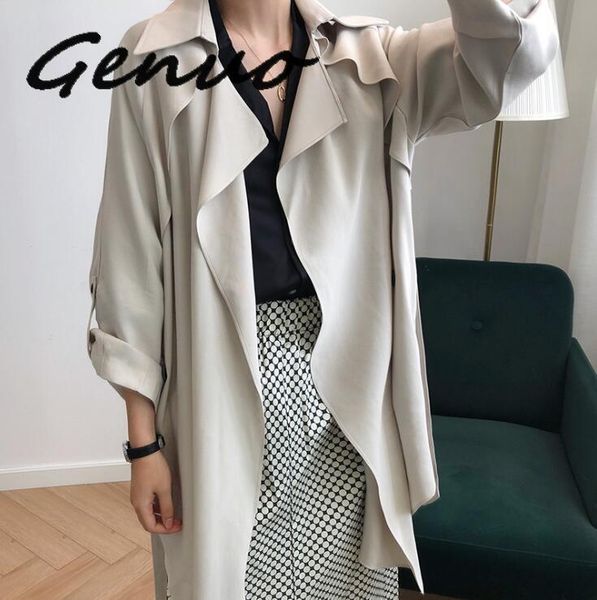 

mooirue spring women windbreaker beige black single breasted thin long women trench coat loose vintage cardigan feminino, Tan;black