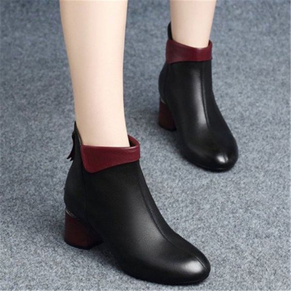 

new 2021 autumn in high heels around toe for women fashion leather woman shoes zip mujer boots 08hj, Black