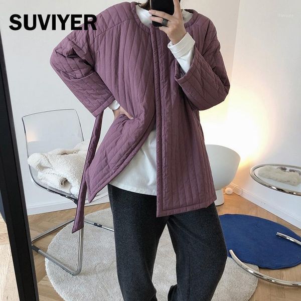 

suviyer] winter jacket women cotton thick long sleeve o neck winter coat women fashion parka warm quilting khaki and purple1, Black