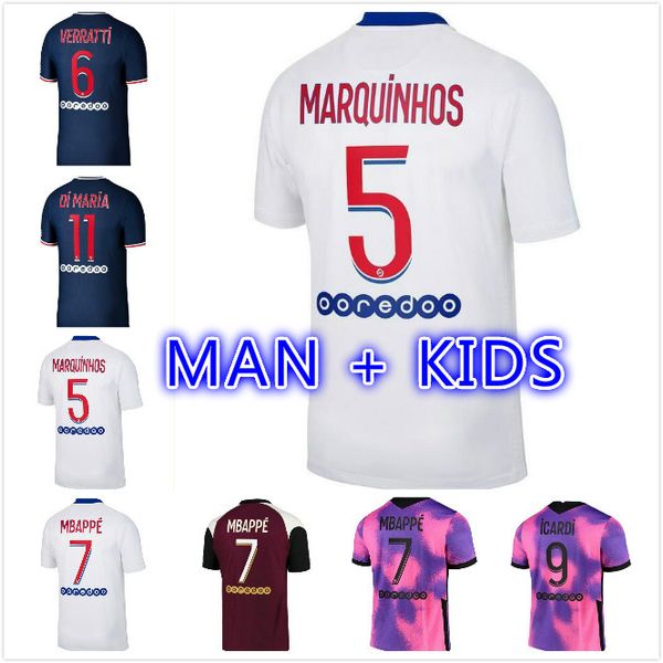 

20 21 mbappe kean icardi di maria soccer jerseys 2020 kimpembe football shirt set 2021 marquinhos verratti draxler men kids kit uniform, Black;yellow