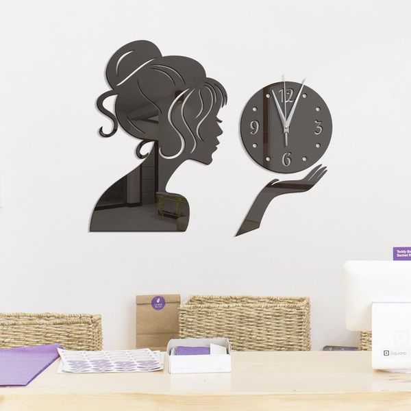 

modern wall clock resin pvc beauty shaped diy mirror sticker 12 hours needle movement wall watch clocks for bedroom room decor1