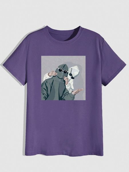 

romwe guys figure graphic tee s5tb#, White;black