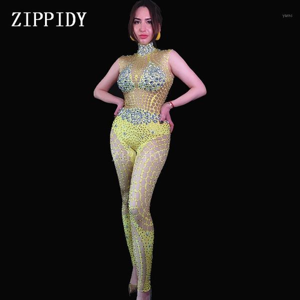 

yellow silver stones spandex jumpsuit women's birthday celebrate bodysuit female singer dancer clothes evening outfit1, Black;white