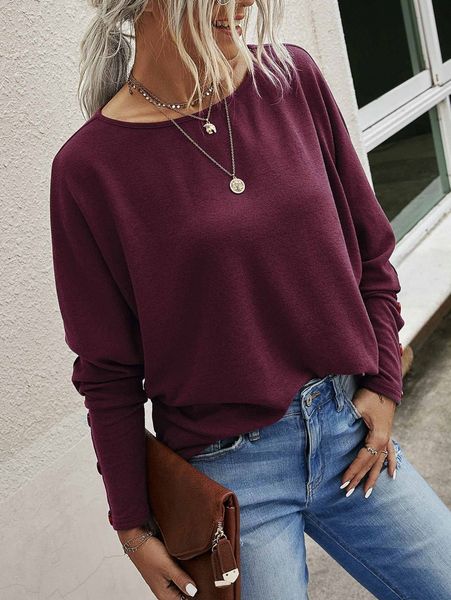 

solid button decor cuff batwing sleeve tee b9nz#, White