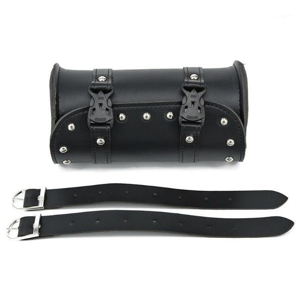 

motorcycle bags cruiser tool bag fork barrel shape handlebar front black waterproof storage pouch luggage leather1