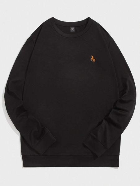 

men drop shoulder embroidered detail pullover 35py#, Black