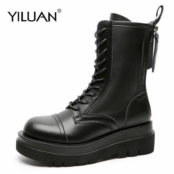 

boots yiluan student female women shoes ankle 2021 autumn british wind leather thick with short motorcycle, Black