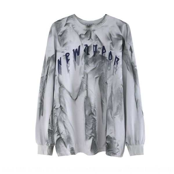 

tkmva smoke printing old long-sleeved t-shirt men's ins fashion hip hiphop hop rap personality high street coat t-shirt hip lbuuf, Blue