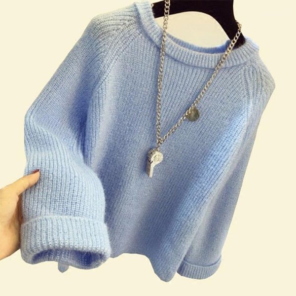 

women's sweaters fall o neck long sleeve loose women fashion chic flare knitting pullover female casual overwear jumper 1, White;black